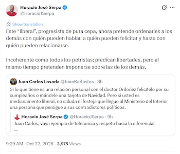 Horacio José Serpa sostuvo que su cercanía y respeto por Ordóñez y su familia no determinan sus posiciones políticas, y defendió la posibilidad de reconocer vínculos personales por encima de las diferencias ideológicas - crédito @HoracioJSerpa/X