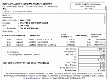 Boleta de compra difundida por Panorama