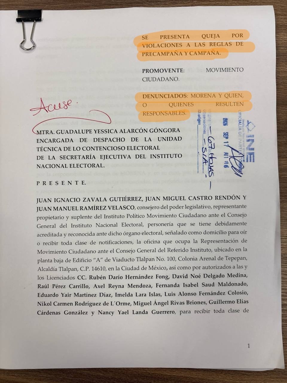 Denuncia a Morena por adelanto de