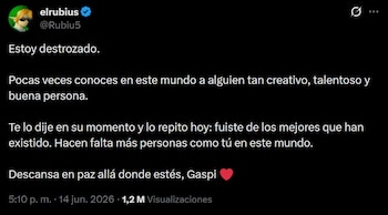 El Rubius le dedicó un mensaje de despedida a Gaspi. (X)