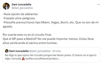 Captura del tuit del piloto