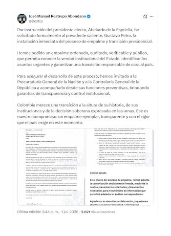 José Manuel Restrepo sobre el proceso de empalme con Gobierno de Gustavo Petro