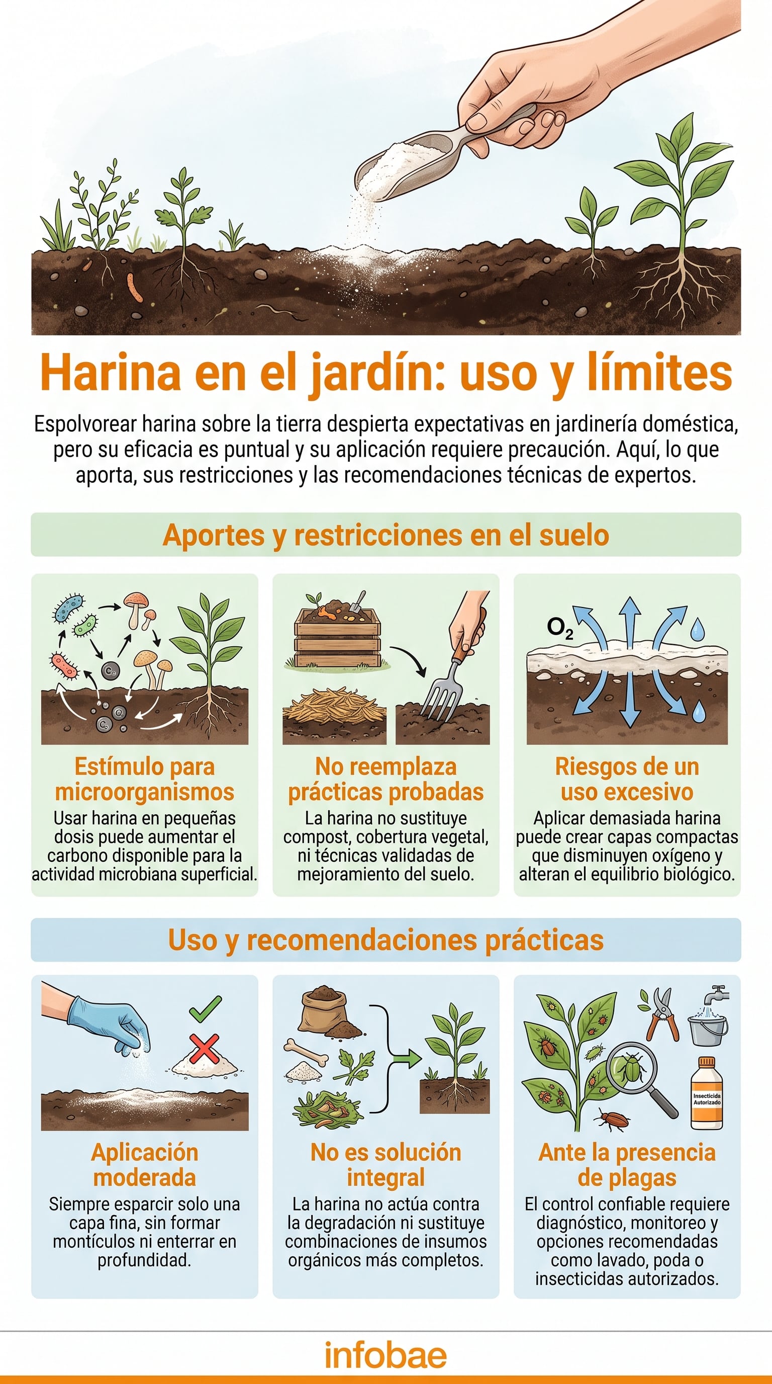 La harina aporta carbono de descomposición rápida y puede activar microbios por un período breve. (Imagen Ilustrativa Infobae)
