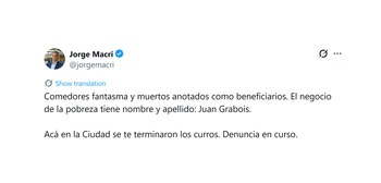 Jorge Macri denunció irregularidades en comedores comunitarios y apuntó contra Grabois