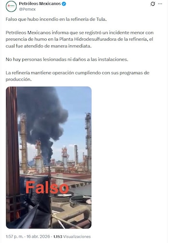 Un comunicado oficial de Pemex informa que la instalación situada en Hidalgo funcionó sin alteraciones después de reportarse humo en una de sus unidades, descartándose lesiones al personal y daños estructurales
