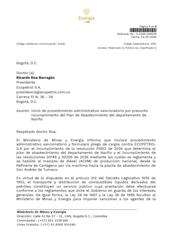 Ministerio de Minas - crédito suministrada