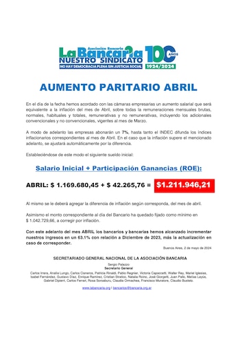 Acuerdo paritario del sector bancario