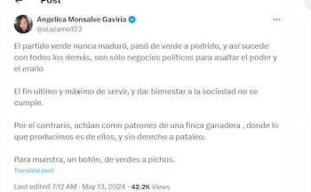 Angélica Monsalve dijo que el partido Verde pasó de "verde a pichos" - crédito @alazamo123