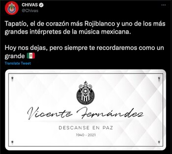De esta manera, el equipo de Chivas despidió al cantante (Foto: Twitter/@Chivas)