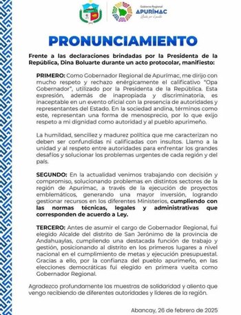 Comunicado en contra de expresión