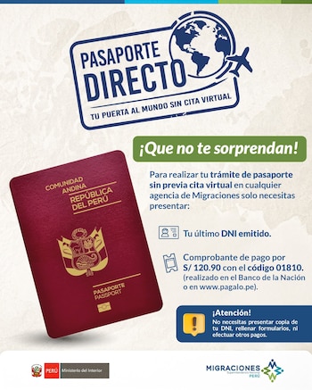La Superintendencia Nacional de Migraciones establece que basta presentar el DNI y el recibo del pago digital para obtener el documento, advierten sobre estafas y falsos intermediarios en las inmediaciones de sus agencias