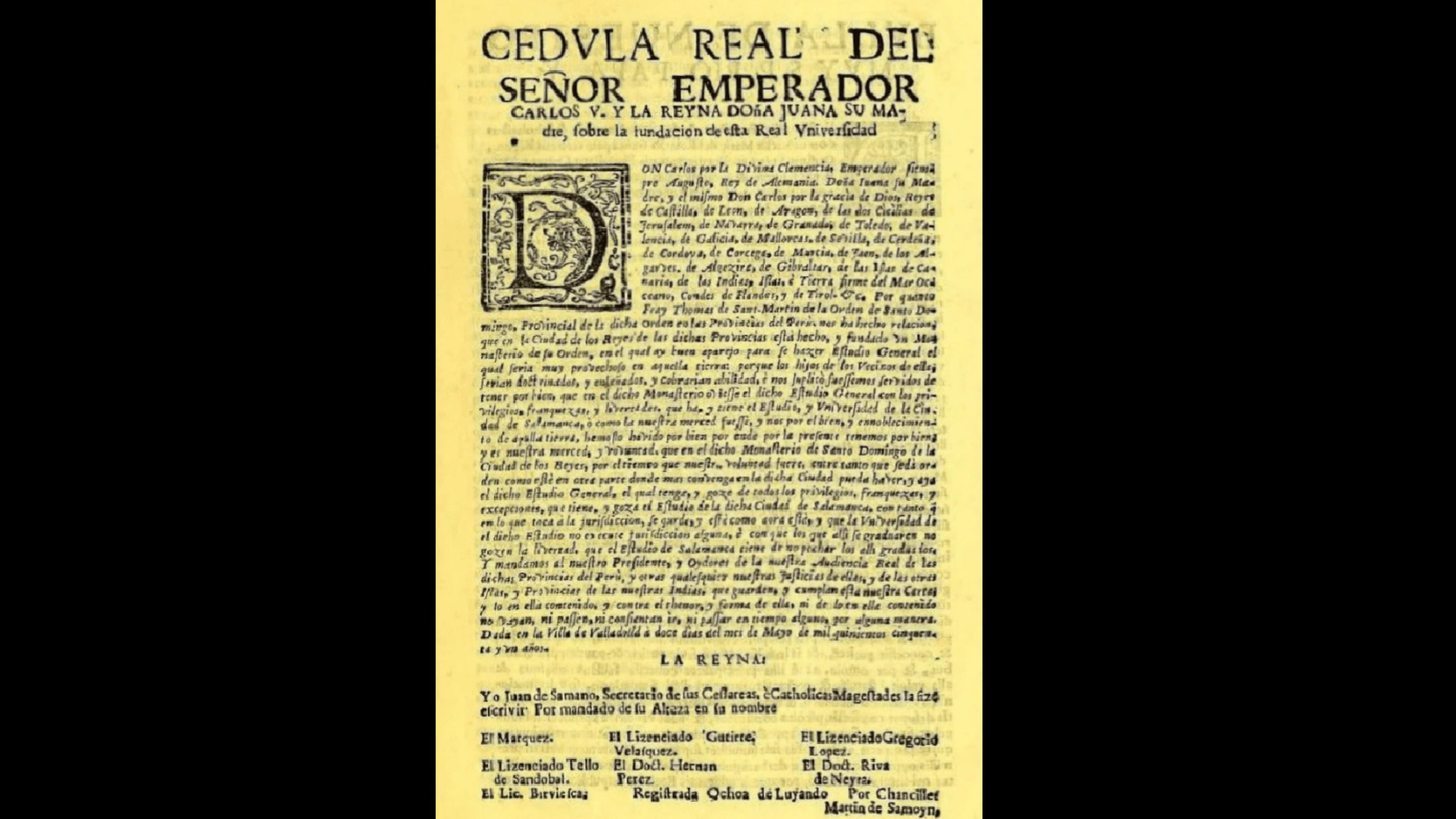 El emperador Carlos V firmó en Valladolid la cédula que daría vida a una universidad en Lima, sentando así las bases del conocimiento en el corazón del virreinato más poderoso de América. (UNMSM)
