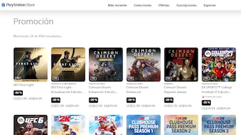 Captura de pantalla del portal PlayStation Store que exhibe portadas de videojuegos digitales y precios reducidos en dólares