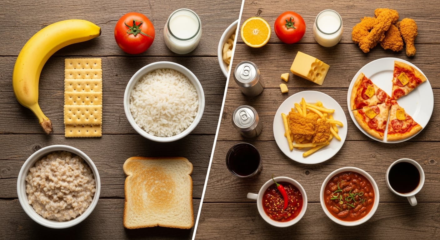 Las recomendaciones médicas enfatizan evitar alimentos y bebidas irritantes como lácteos, frituras, cítricos, café, alcohol y bebidas azucaradas durante la recuperación (Imagen Ilustrativa Infobae)