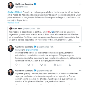 Tuit de Guillermo Carmona en respuesta a Kent