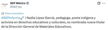 La SEP oficializó el relevo en la Dirección General de Materiales Educativos, designando a Nadia López García a partir del 16 de febrero.