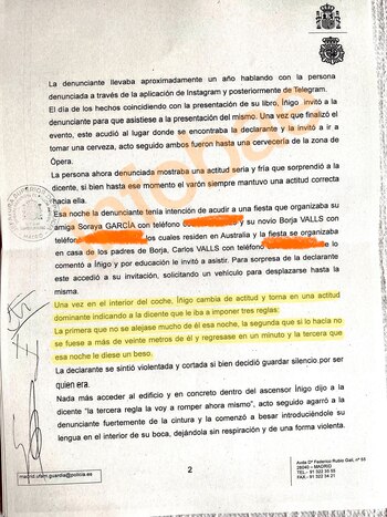 Extracto de la denuncia contra Íñigo Errejón.