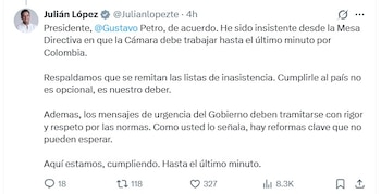 Julián López reiteró que la Cámara debe trabajar de manera continua y cumplir con su responsabilidad institucional hasta el final del periodo legislativo - crédito @Julianlopezte/X