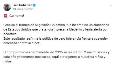 Alcalde de Medellín se refirió a la inadmisión de extranjera en el aeropuerto José María Cordova - crédito @FicoGutierrez/X