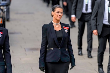 Marta Luisa en el funeral de Harald V