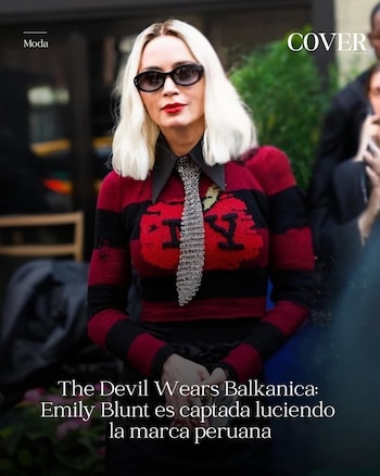 Emily Blunt luce el cuello desmontable de Balkánica en una escena de El Diablo Viste a la Moda 2. Foto: Collage / Balkánica