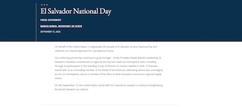 En el marco del Día de la Independencia, el secretario de Estado envió un mensaje a El Salvador .