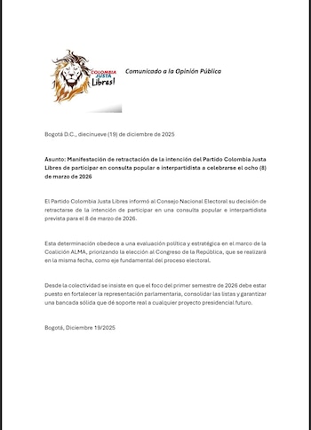 Colombia Justa Libres informó que