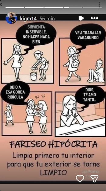 Captura de pantalla de una historia de Instagram con un cómic de cuatro viñetas sobre una persona e inscripciones en la parte inferior