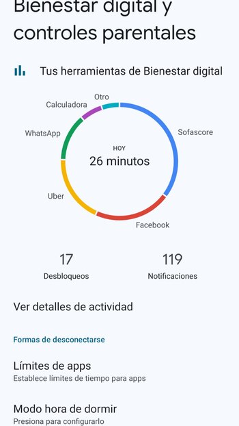 Así se ve la interfaz de la sección que permite saber el tiempo de uso del celular. (Foto: captura)