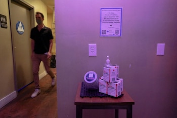 A patron walks near a