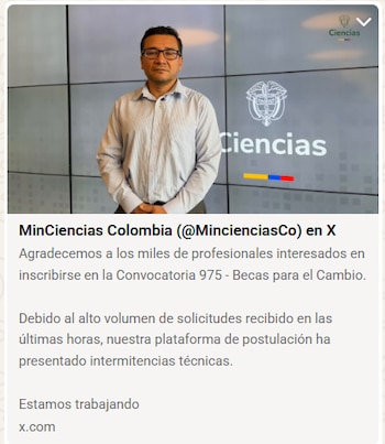 El Ministerio de Ciencias reconoció problemas de intermitencia en la plataforma de postulación, pero hasta ahora no ha anunciado una prórroga oficial - crédito Ministerio de Ciencias/X