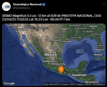 Se registró sismo en Pinotepa
