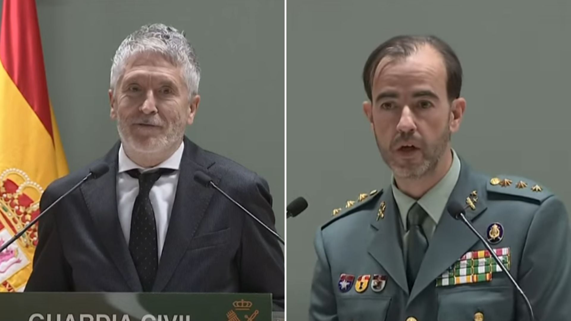 Marlaska y Coronel jefe del servicio de criminalística durante la rueda de prensa del jueves 22 de enero (Canal 24h)