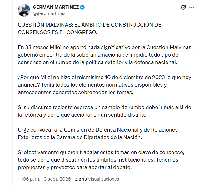 Germán Martínez, diputado de Unión por la Patria
