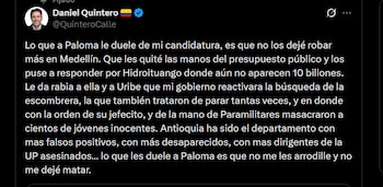 Daniel Quintero concluyó su mensaje