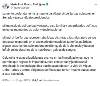 La precandidata lamentó el fallecimiento