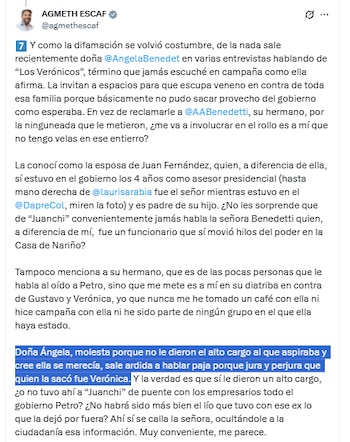 Agmeth Escaf y sus dardos a Ángela Benedetti