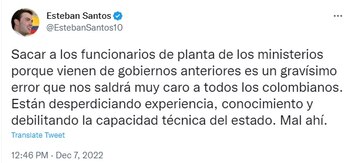 Esteban Santos despidos ministerios-Colombia