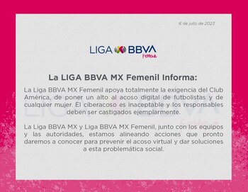 Comunicado Liga MX femenil club América acoso