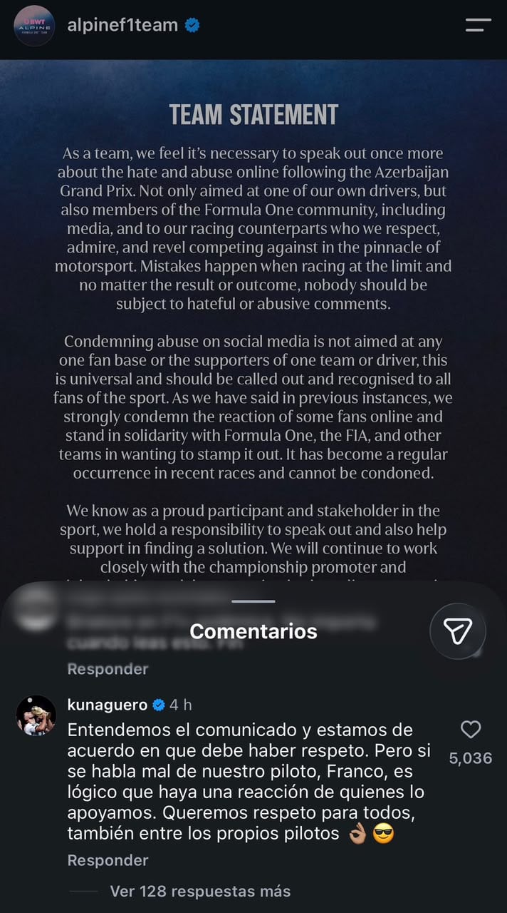 La respuesta del Kun Agüero al comunicado de Alpine