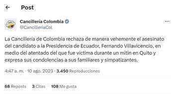 Cancillería de Colombia se pronuncia