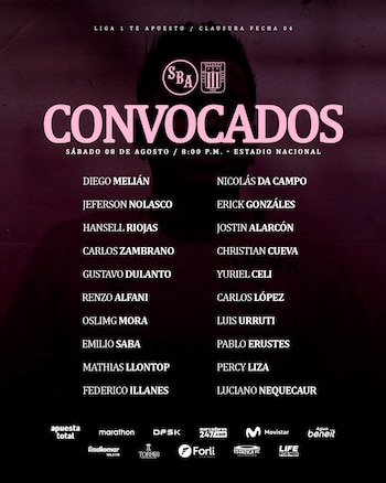 Los convocados de Sport Boys para el duelo ante Alianza Lima por la fecha 4 del Torneo Clausura de la Liga 1 2026.