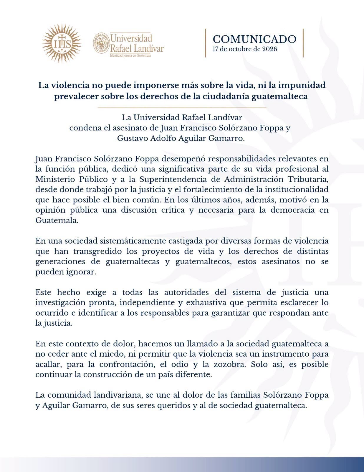 Universidad Rafael Landívar. (Twitter/X)