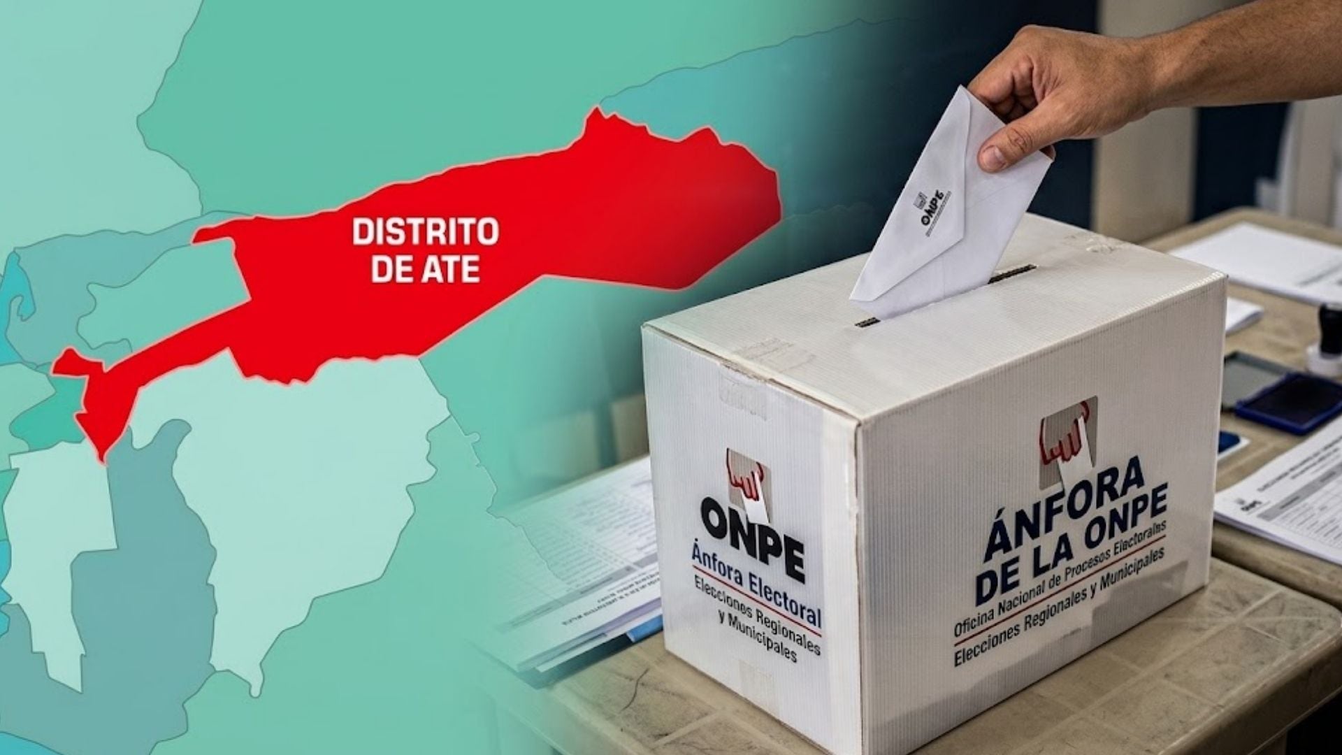 Un ciudadano deposita su voto en un ánfora de la Oficina Nacional de Procesos Electorales junto a la delimitación del distrito de Ate en Perú. (Imagen Ilustrativa Infobae)