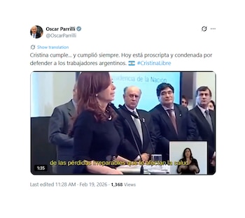 Tweet de Oscar Parrilli.