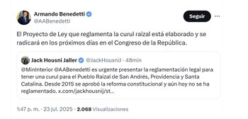 El ministro Armando Benedetti informó