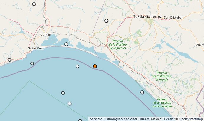 Temblor reportado en Chiapas.
(SSN)