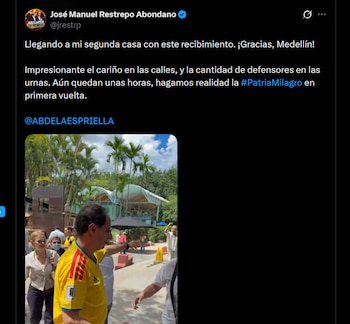 A fórmula vice-presidencial de Abelardo de la Espriella agradeceu a Medellín antes do fechamento dos locais de votação em todo o território nacional - crédito X