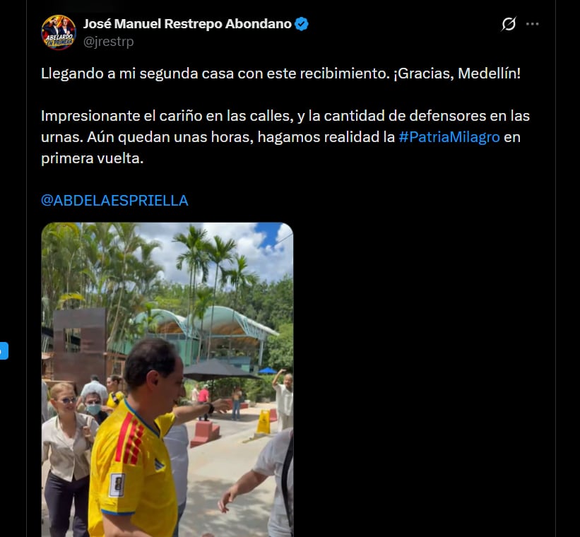 La fórmula vicepresidencial de Abelardo de la Espriella agradeció a Medellín previo al cierre de las urnas en todo el territorio nacional - crédito X