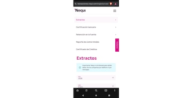 La descarga de certificados se realiza desde la página web - crédito captura de pantalla / Nequi